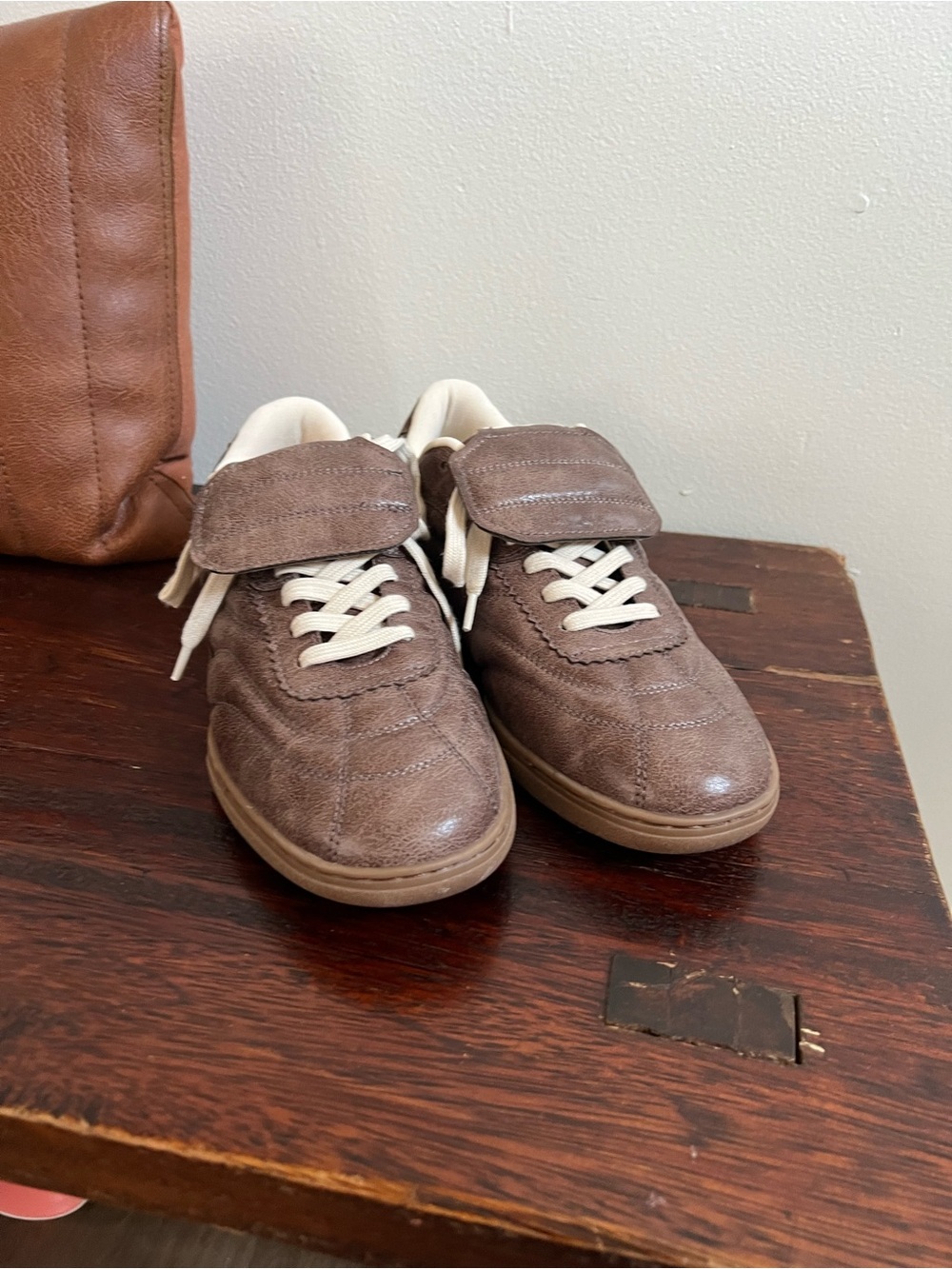 Zara Brown Suede-Look Sneakers with Cream Laces NWOT